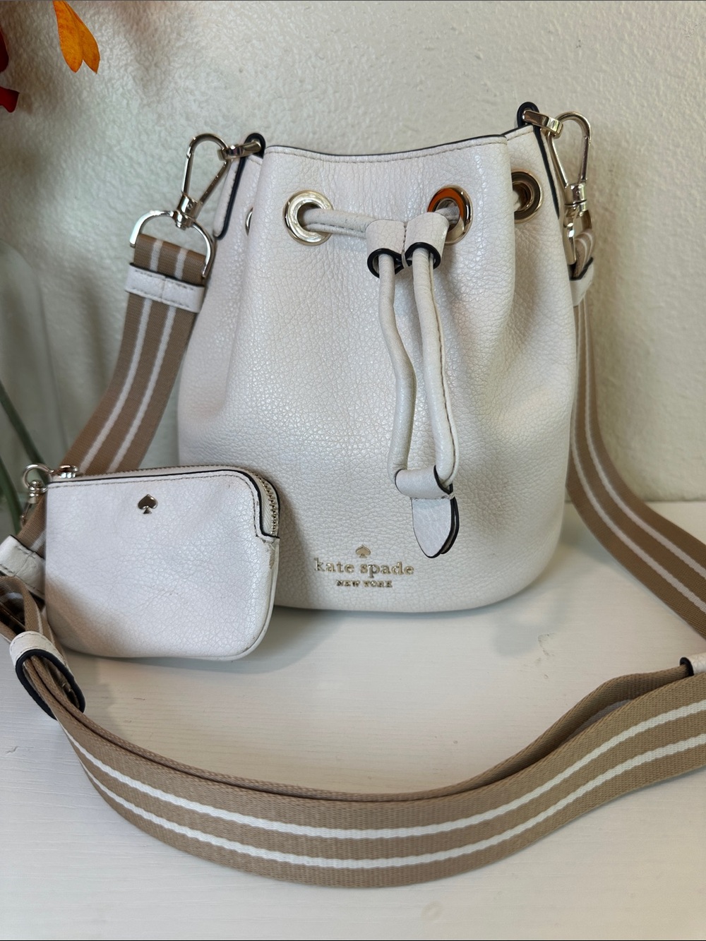 Kate Spade New York Rosie Pebbled Leather Bucket Bag with small pouch